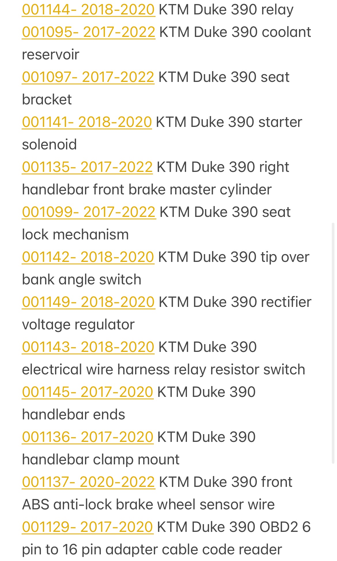 2017-2020 KTM 390 Duke Parts Pallet ( BB )