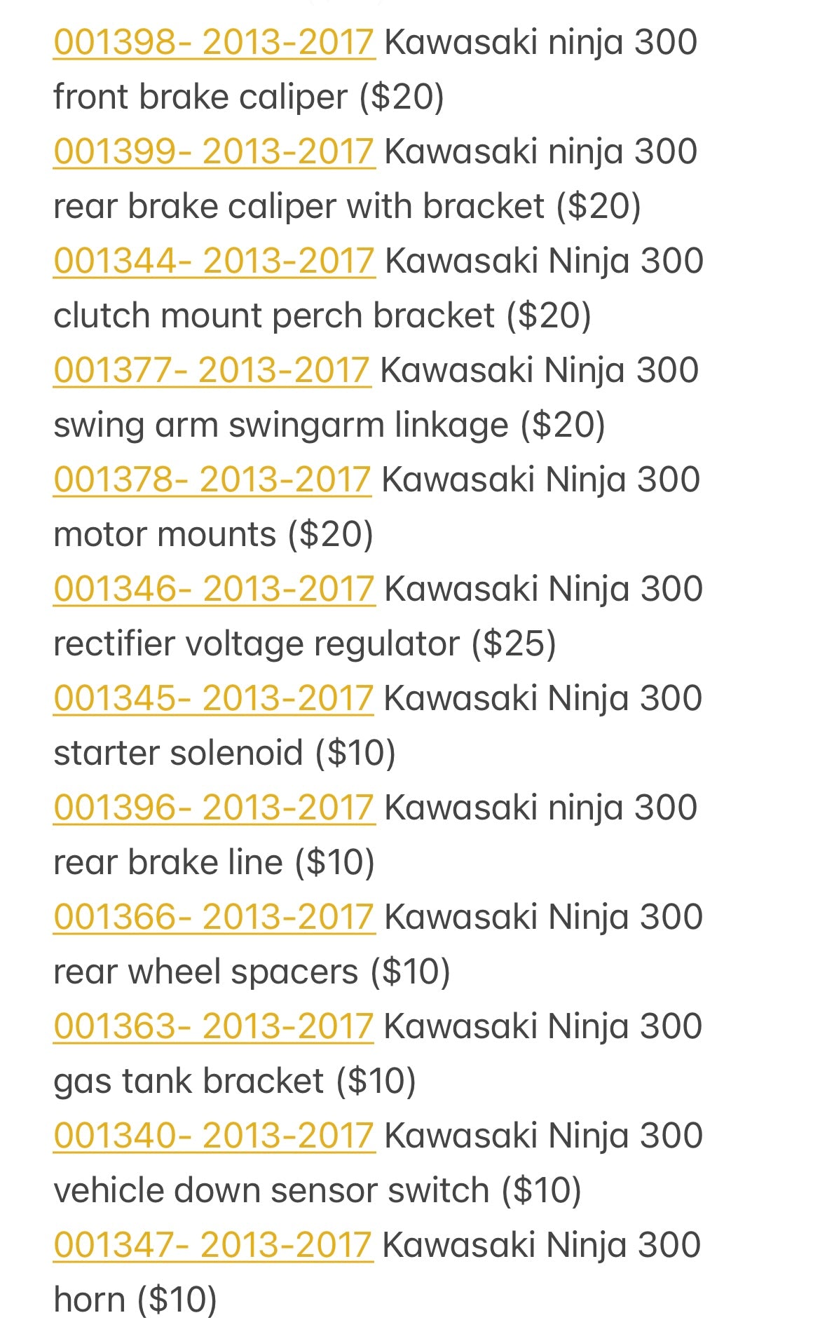 2013-2017 Kawasaki Ninja 300 Parts Pallet ( BB ) 001048