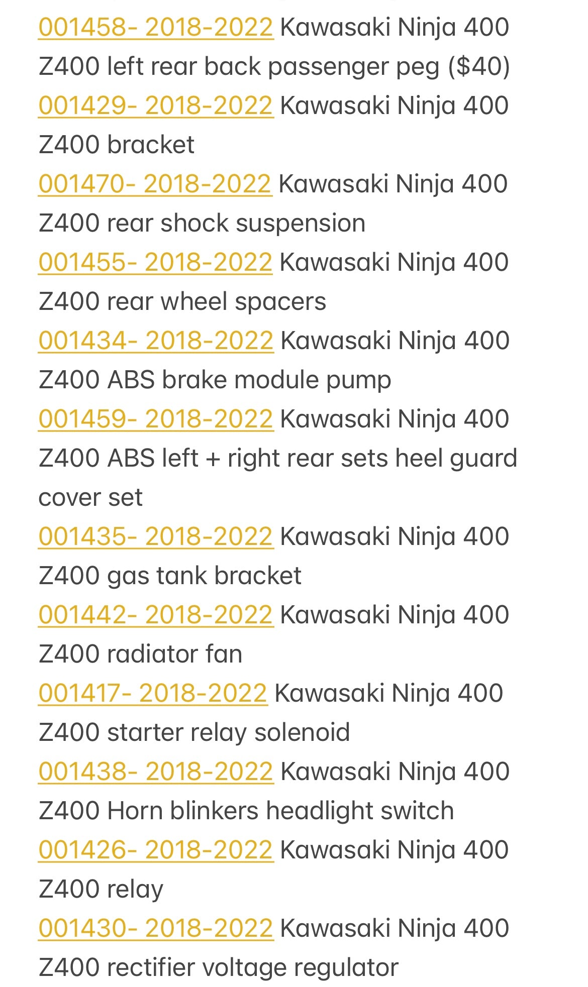 2018-2023 Kawasaki Ninja 400 & Z400 Parts Pallet ( BB )