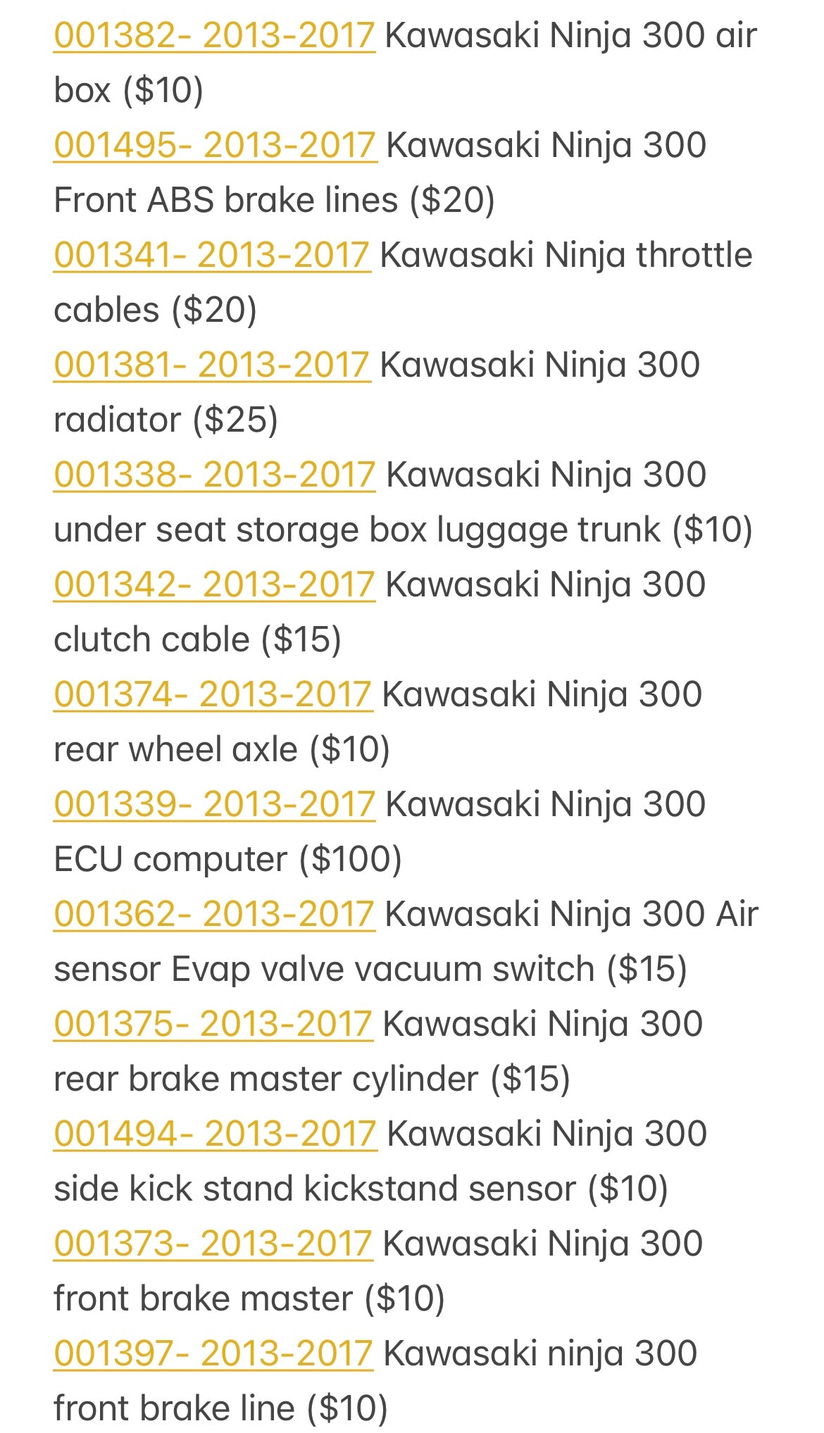 2013-2017 Kawasaki Ninja 300 Parts Pallet ( BB ) 001048