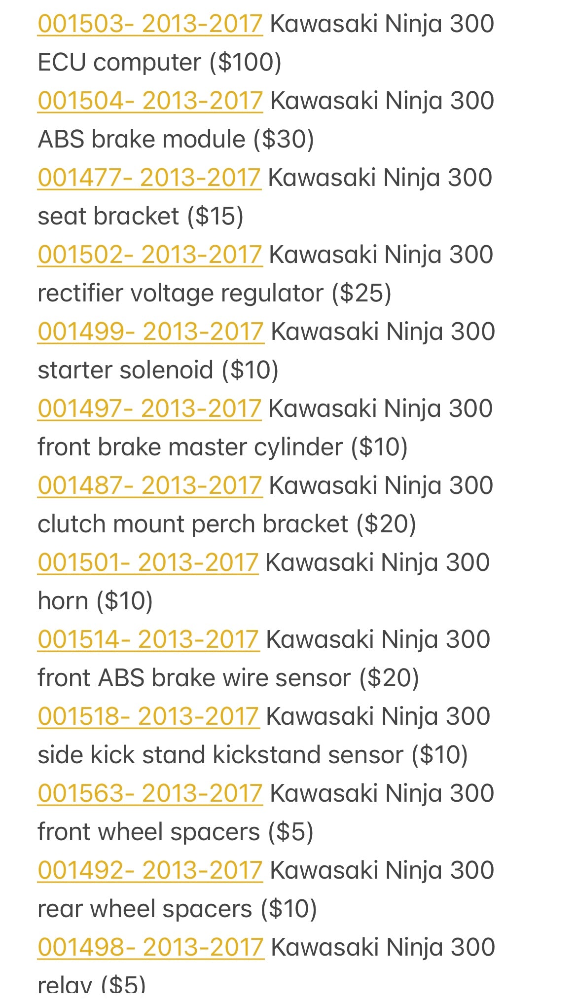2013-2017 Kawasaki Ninja 300 Parts Pallet ( BB ) 001048